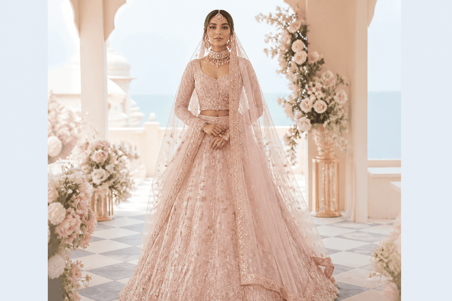 Sitarah Net Lehenga by Aneela & Sons — Pakistani bridal in net with mukesh, front view, lahore