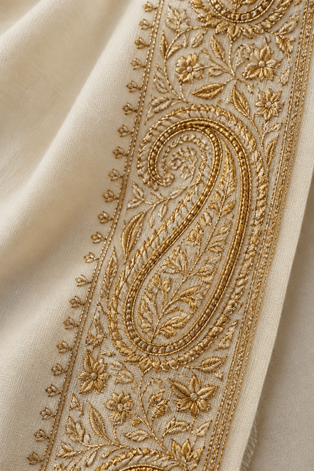 Dal Lake Tilla Shawl by Aneela & Sons — Pakistani dupatta in silk with tilla, alternate angle, kashmir