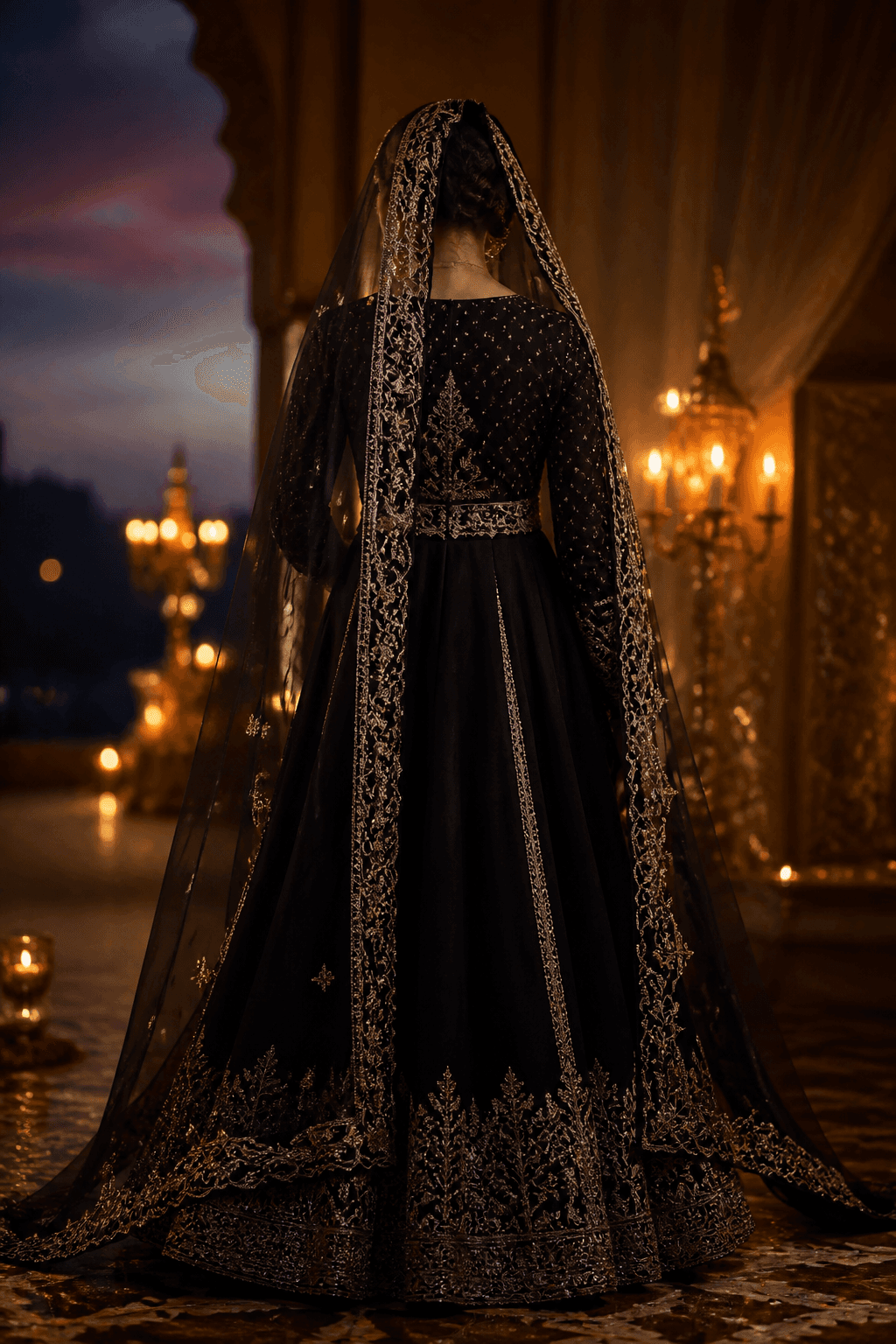 Ravi Dusk Anarkali by Aneela & Sons — Pakistani formals in silk with tilla, alternate angle, kashmir