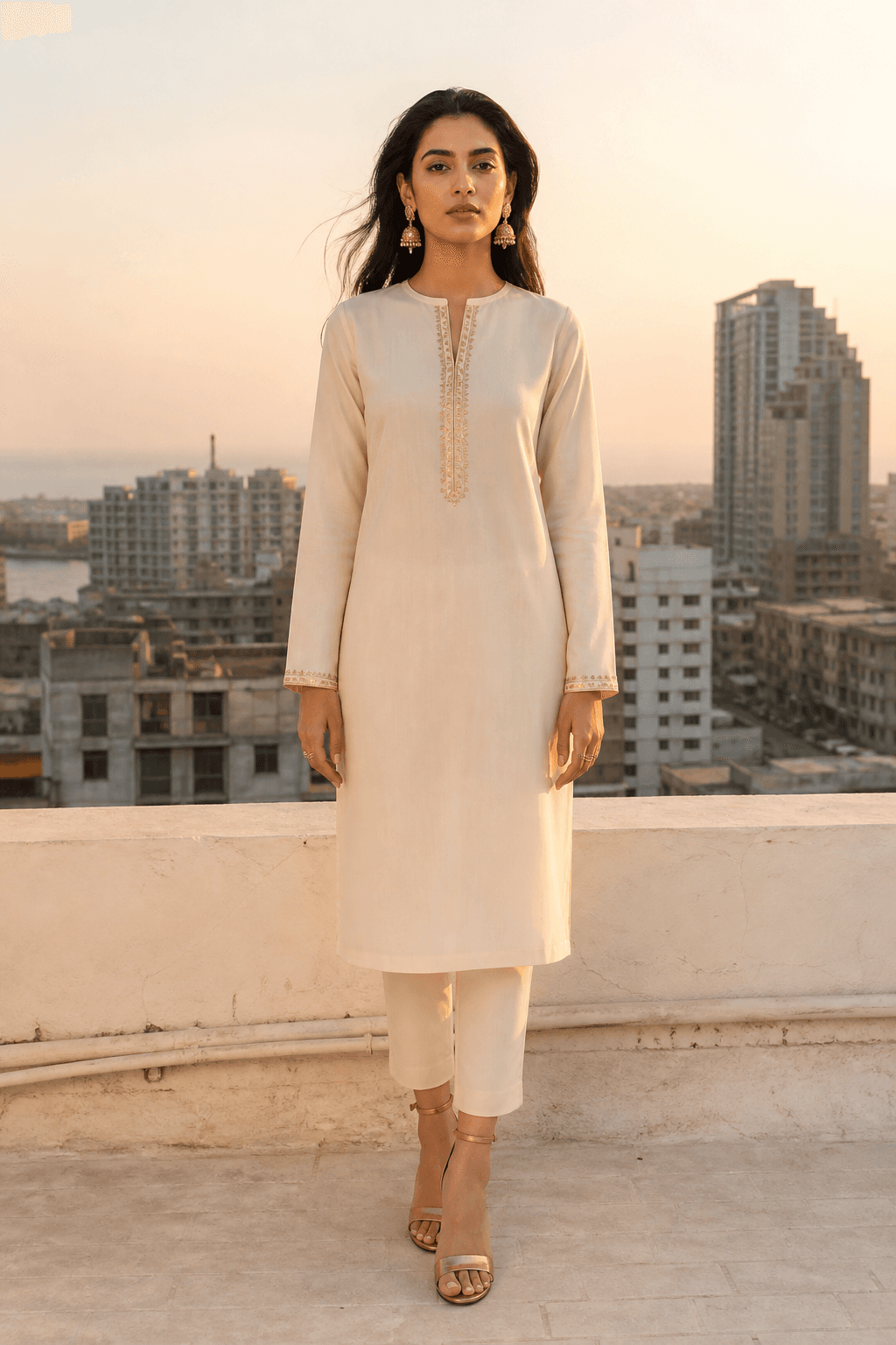 Sehri Ivory Pret by Aneela & Sons — Pakistani pret in lawn with gotta, front view, lahore
