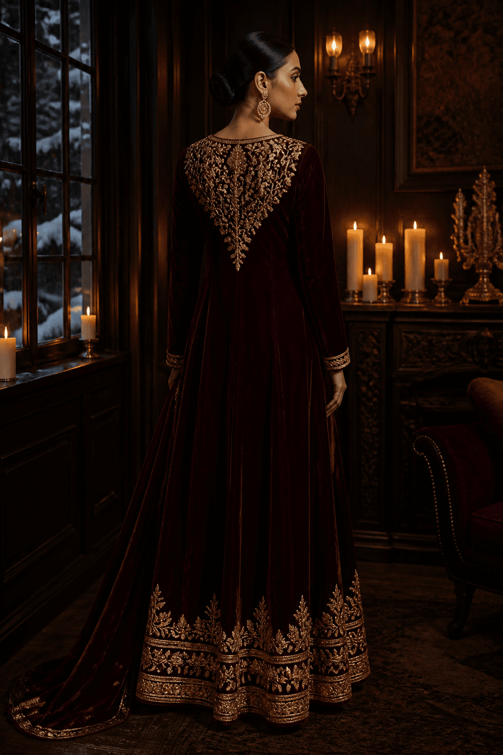 Rann Maroon Silk Dupatta by Aneela & Sons — Pakistani dupatta in silk with zardozi, cloth and embroidery detail, lahore