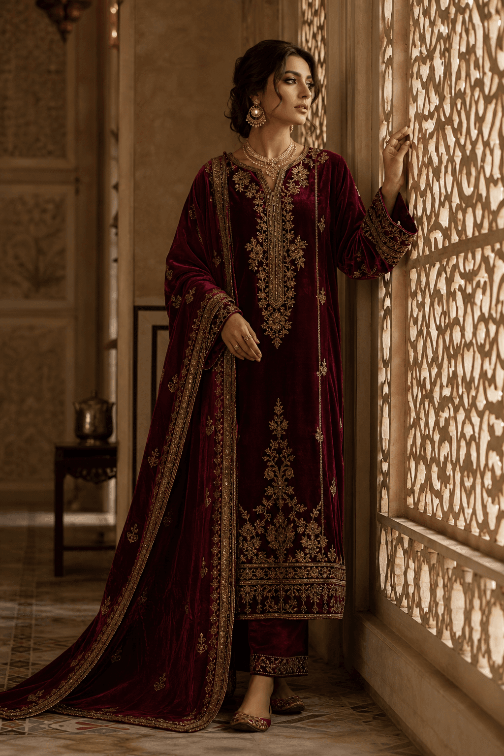 Shalimar Maroon Gharara