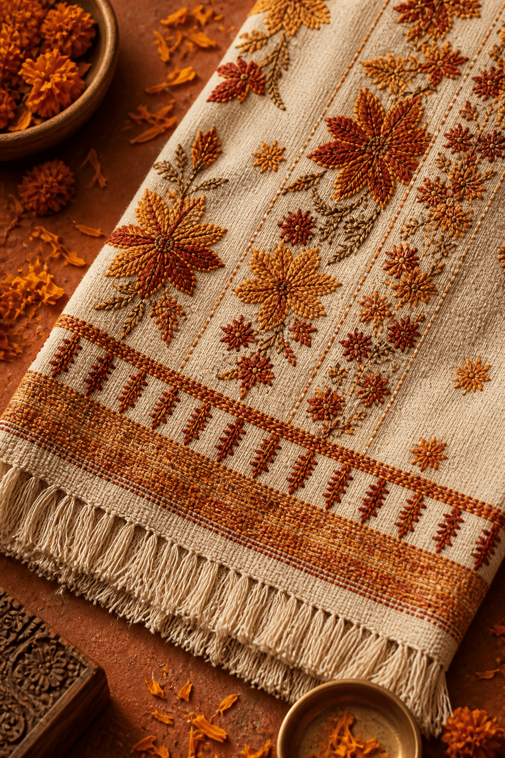 Anarkali Bazaar Khaddar by Aneela & Sons — Pakistani pret in khaddar with phulkari, alternate angle, punjab