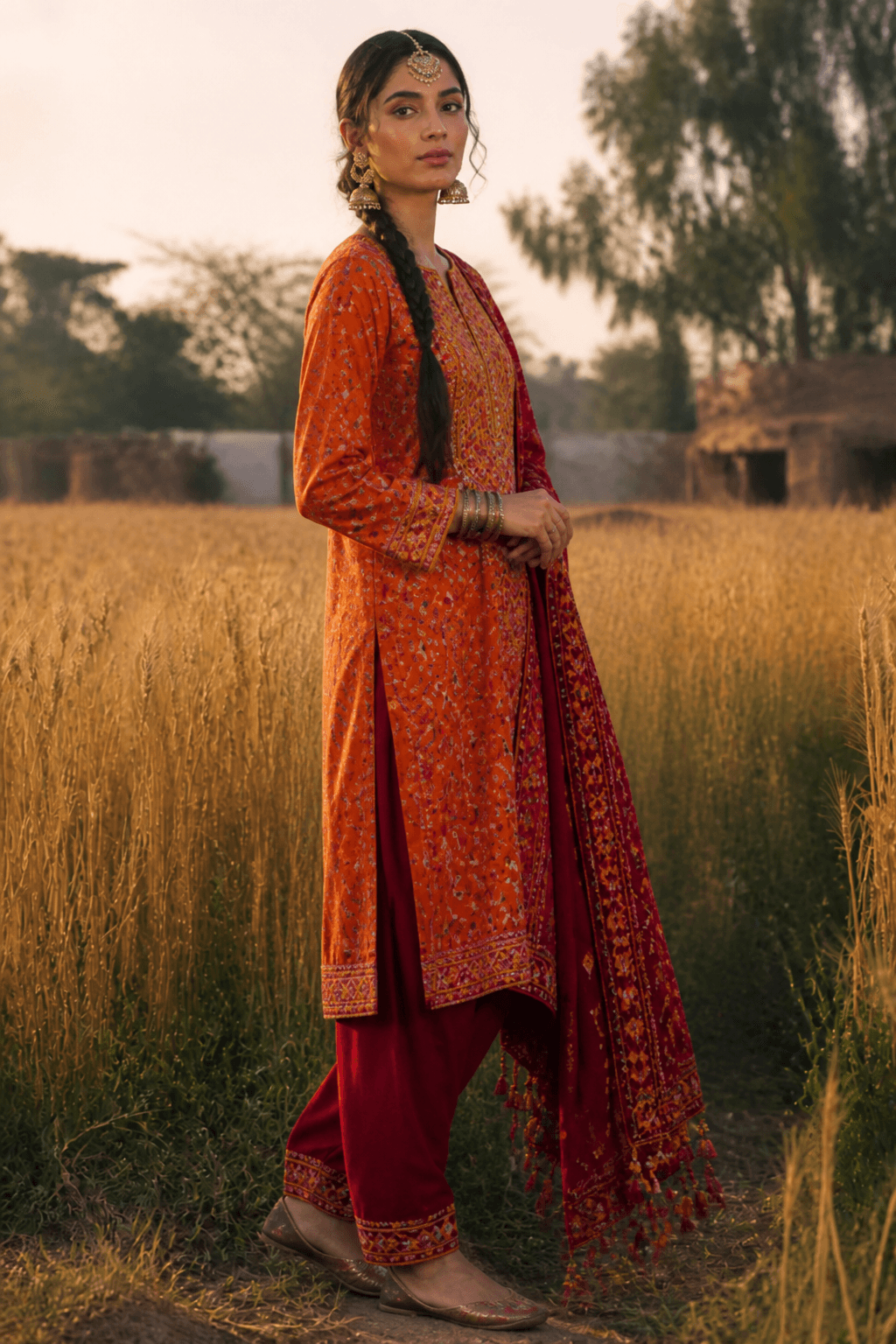 Lyallpur Phulkari Suite by Aneela & Sons — Pakistani unstitched in khaddar with phulkari, alternate angle, punjab
