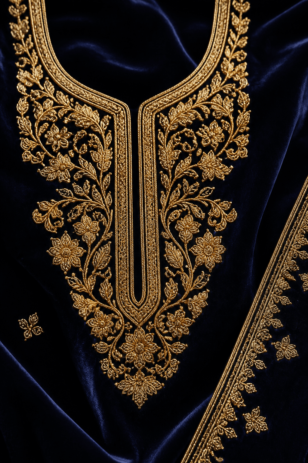 Skardu Velvet Unstitched by Aneela & Sons — Pakistani unstitched in velvet with tilla, alternate angle, kashmir