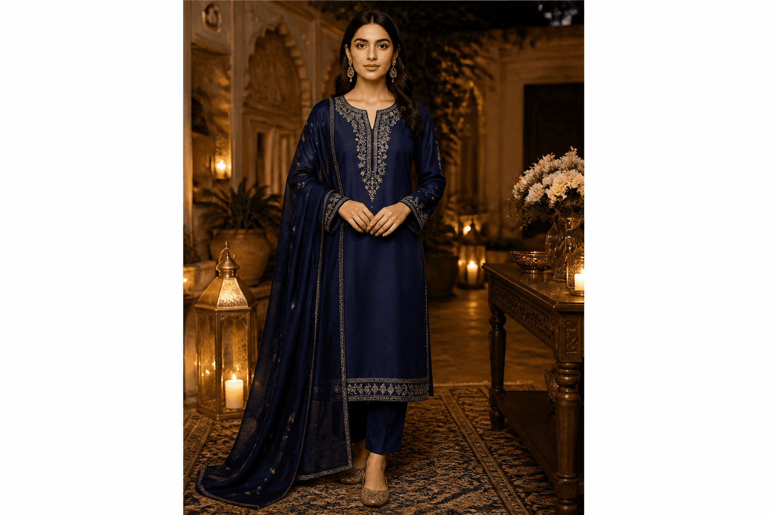 Taraweeh Ink Formals by Aneela & Sons — Pakistani formals in organza with gotta, front view, lahore