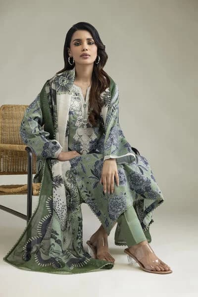 Sage indigo floral lawn